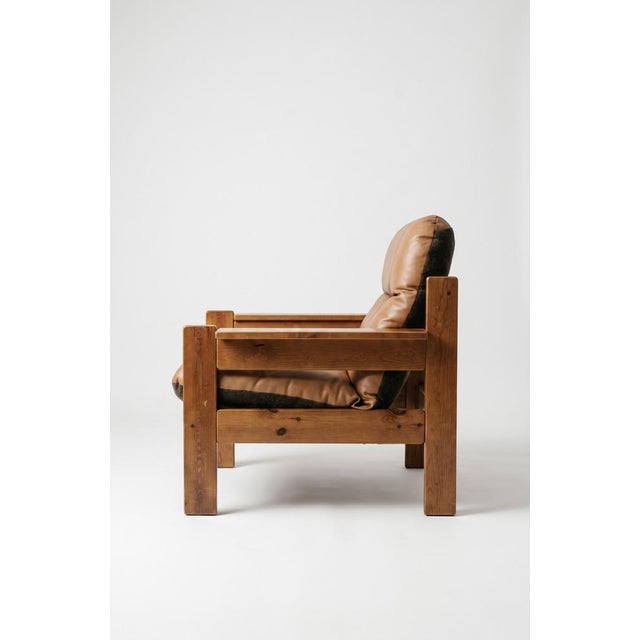 Mid-Century Modern Vintage Brutalist Leather Armchair, 1960s For Sale - Image 3 of 4