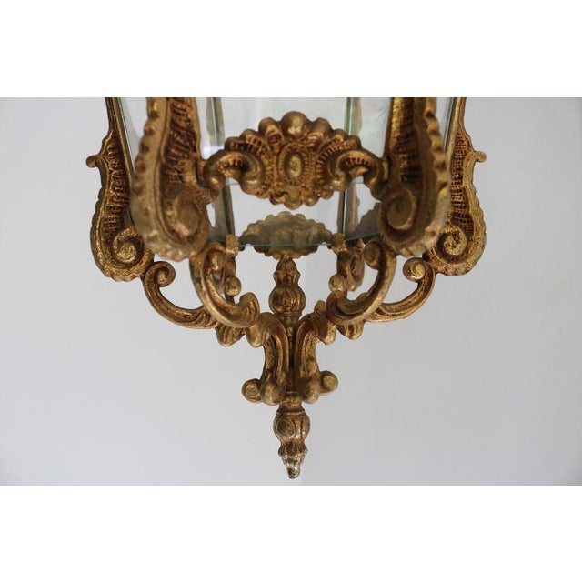 Gold French Louis XV Style Brass and Etched Starburst Glass Lantern, 1950s For Sale - Image 8 of 14