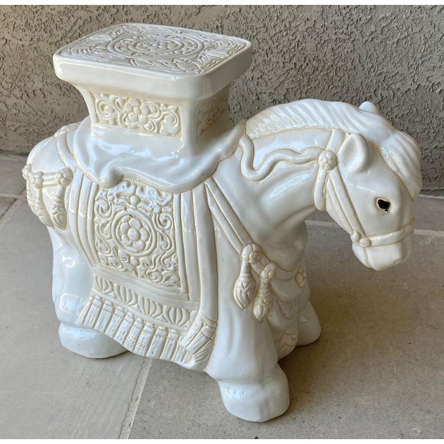 Circa 1980 Fabulous Linen-Hued Earthenware Pony Garden Stool / Plant Stand For Sale - Image 12 of 18