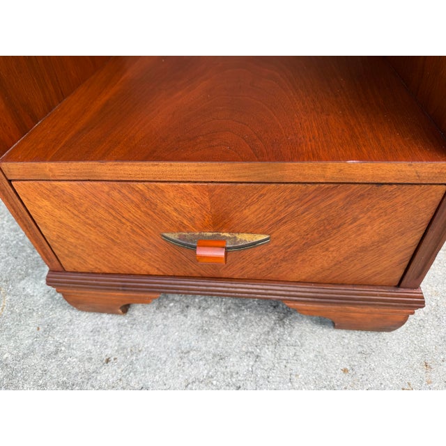 Vintage Art Deco Walnut Nightstand With Ribbed Drawer Front For Sale - Image 4 of 12