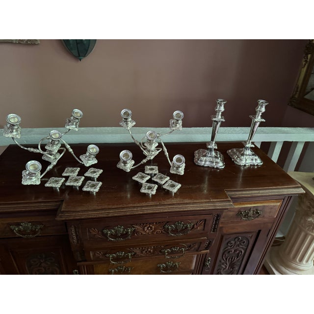 Mid 20th Century , 4 -Arm Candelabra Silverplate Sheffield Made in England For Sale - Image 9 of 18
