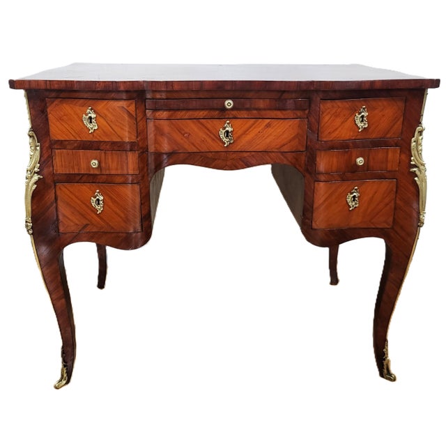 Antique French 19th C Louis XV Satinwood & Bronze Mounted Lady's Writing Desk For Sale - Image 10 of 17