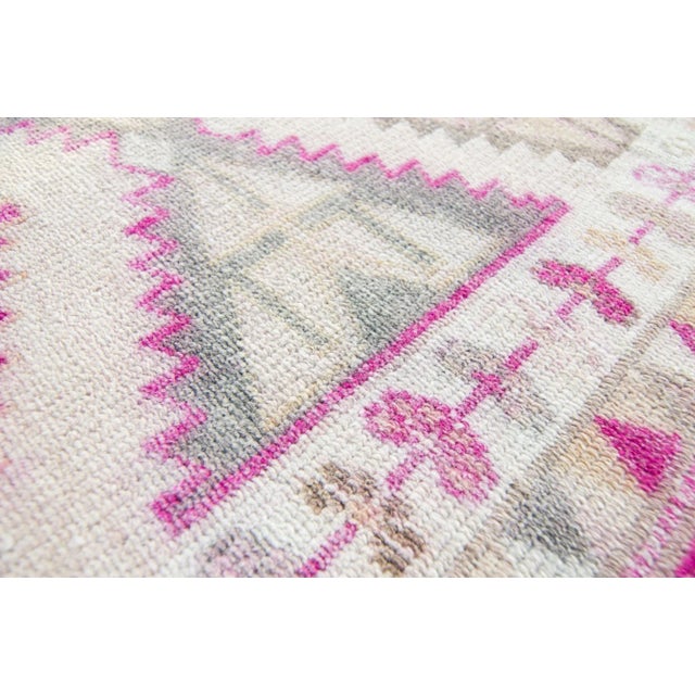 Beige Vintage 1940s Pink Beige Kurdish Geometric Wool Faded Runner - 10’10” X 2’ 7.5” For Sale - Image 8 of 11