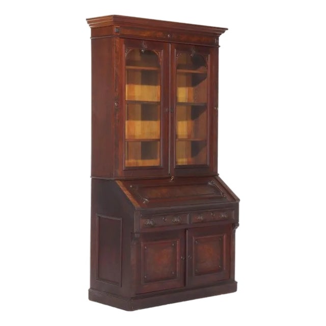 Antique Renaissance Revival Walnut & Burl Secretary Desk C1880 For Sale