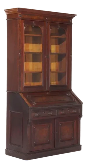 Antique Renaissance Revival Walnut & Burl Secretary Desk C1880