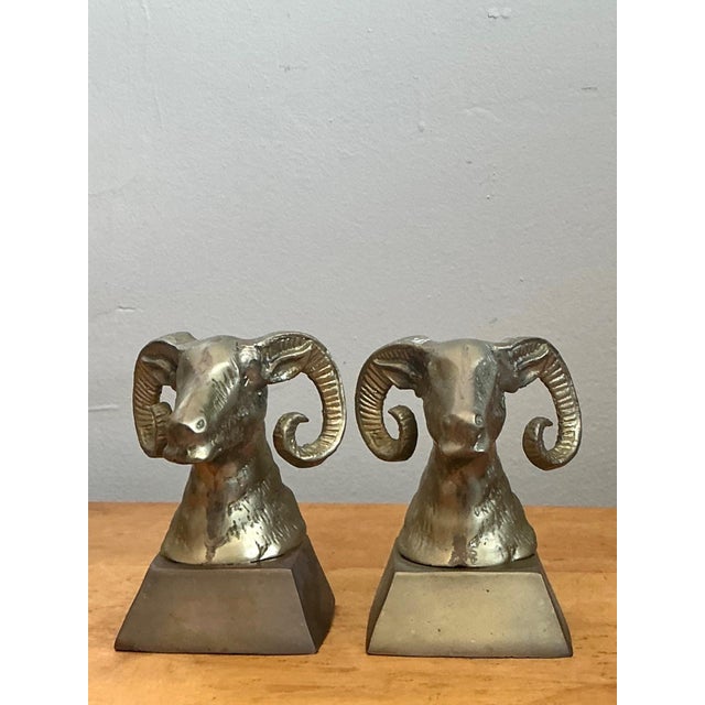 Vintage Brass Ram Bust Bookends - A Pair For Sale - Image 11 of 18