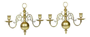 Vintage Tall Solid Brass Wall Mounted Sconces Double Candle Candlestick Holder - a Pair
