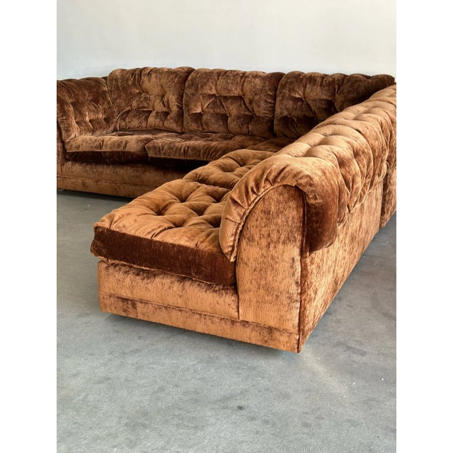 1970s Tufted Sectional in High Pile Chenille For Sale - Image 12 of 17