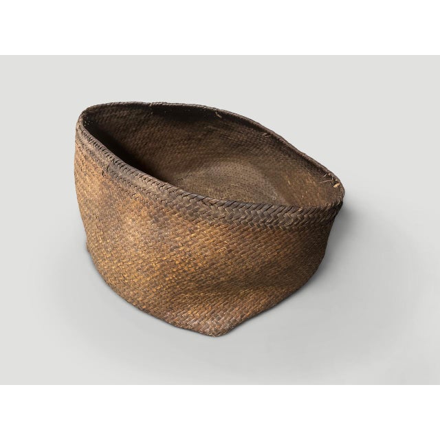 1950s Antique Oversized Hand Woven Rattan Basket For Sale - Image 5 of 6
