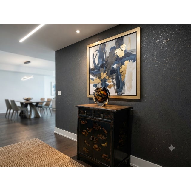Wood Distressed Black Golden Floral Graphic Tall Side End Table Cabinet For Sale - Image 7 of 14