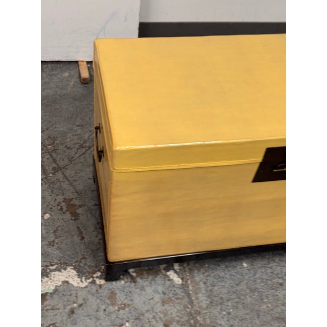 Yellow Chinese Lift-Top Yellow Leather Trunk, Vintage For Sale - Image 8 of 12