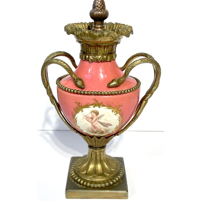 Pair French Louis XVI Style Sèvres Rose Pompadour Ormolu-Mounted Cabinet Vases For Sale - Image 13 of 17
