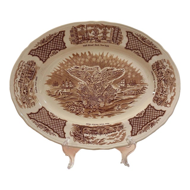 Vintage Alfred Meakin Staffordshire Fair Winds The Friendship of Salem Brown Platter For Sale