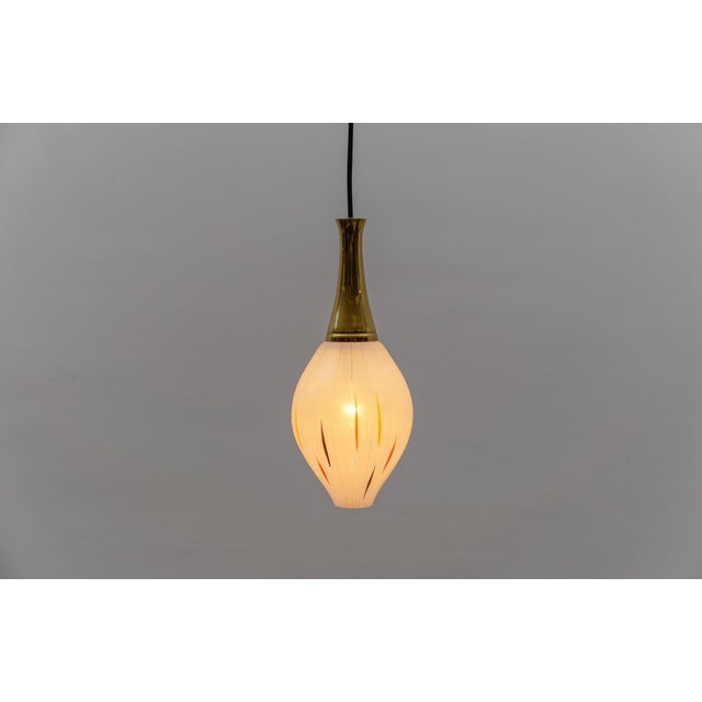 Mid-Century Modern Mouth-Blown Glass and Brass Pendant Lamp, Germany, 1950s For Sale - Image 10 of 11