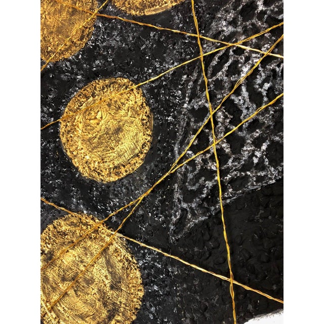 'The Power of Money' - Oversized Black, White and Gold painting by Diane Grant. Mixed media, stones, fabric, gilded wires,...