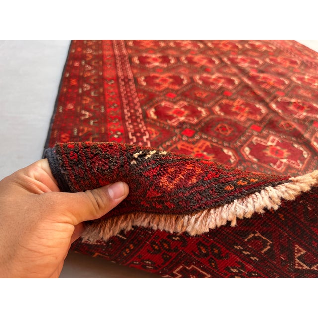 Red Vintage Afghan Ersari Turkmen All-Over Gul Rug - 7'8" X 4'1" For Sale - Image 8 of 12