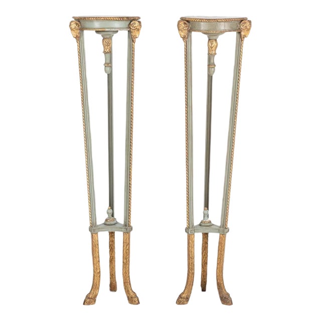 English Regency Ram's Head Parcel-Gilt Carved Torcheres, Set of 2 For Sale