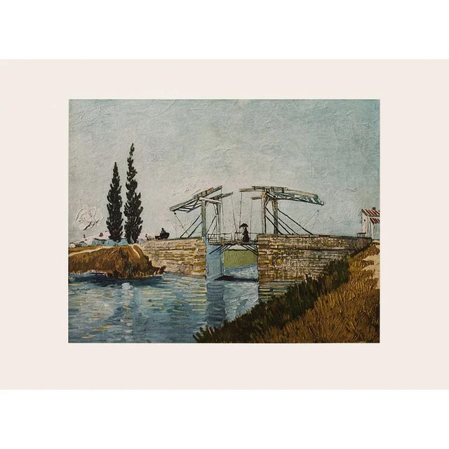 An excellent vintage full-color print of Post-Impressionist oil painting "The Drawbridge" (May 1888, Arles) by Vincent Van...
