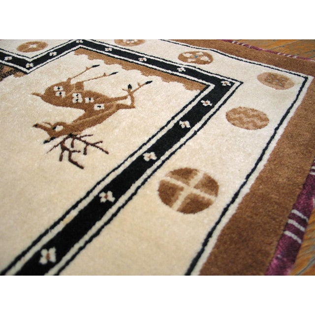 Abstract 1900s Ivory Animalia Antique Chinese Horse Cover 2' 2" X 4' 9" Hand Knotted Wool Carpet For Sale - Image 3 of 6