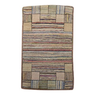Vintage American Hand Hooked Rug, Folk Art, Geometric Stripe Pattern, 2x3 For Sale