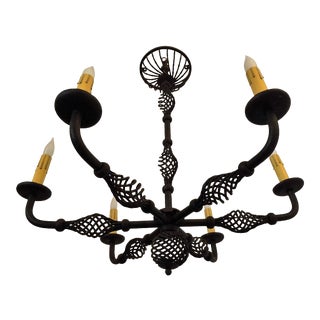 French Moderne 1940s Iron Chandelier For Sale