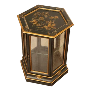 Chinoiserie Decorated Black and Gold Vitrine Side Table