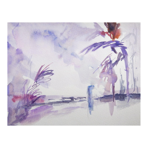 Contemporary Purple Plein Air Coastal Watercolor Painting