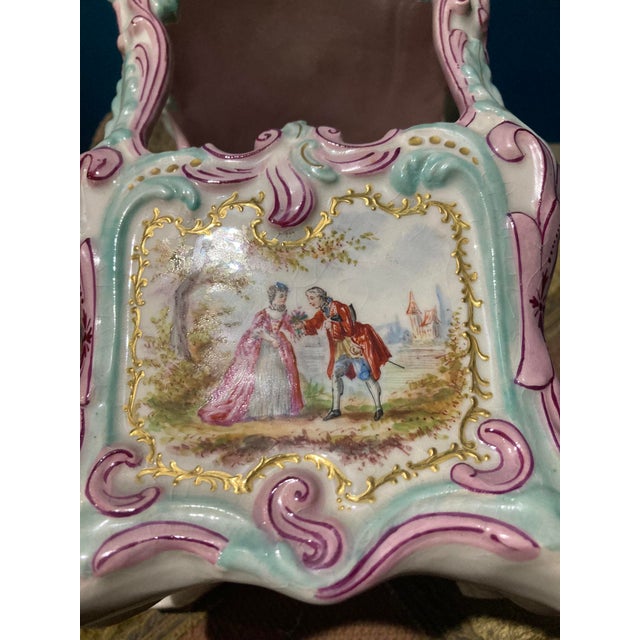 Antique Large French Pink Faience Sedan Chair Double Sword Mark For Sale - Image 9 of 16