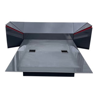 1980s Rougier Postmodern Lacquered Bed With Nightstands and Light Bridge For Sale