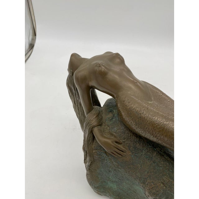 Metal 1980s Bronze Mermaid Siren Statue on Beach Rock by James Siebert For Sale - Image 7 of 12