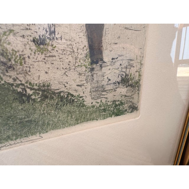 Traditional 1930s Luigi Kasimir Hand-Colored Etching “Persenbeug on the Danube” Signed Austrian Landscape, Framed For Sale - Image 3 of 7