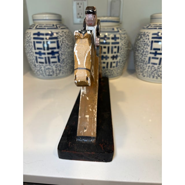 Vintage Handmade Folk Art Jockey Horse Racing Wood Sculpture For Sale - Image 10 of 13