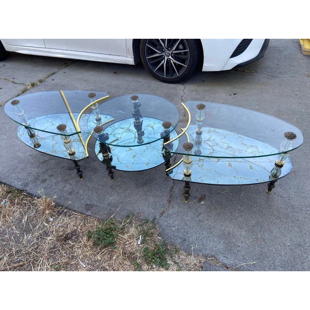 Hollywood Regency 1940s Hollywood Regency Goran of Belgium 3-Piece Coffee Table Set Unmarked For Sale - Image 3 of 12