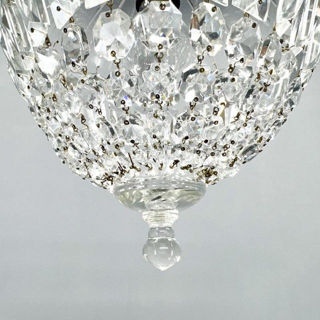 Metal Mid-Century Crystal and Brass Chandelier, Czechoslovakia, 1970s For Sale - Image 7 of 12