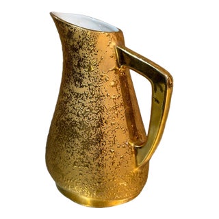 Vintage Mid-Century Modern 22k Weeping Bright Gold Ceramic Pitcher Le Mieux For Sale