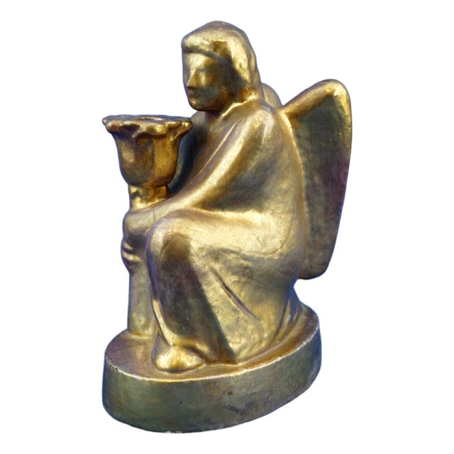 20th Century Candleholder Sculpture Angel in Gilded Terracotta by Carlo Sbisà, Italy, 1930s For Sale