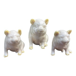 Adorable Trio of Vintage Belleek Porcelain Pigs Made in Ireland For Sale