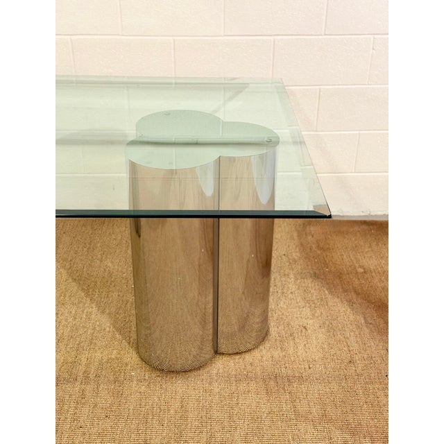 Metal 1970s Mastercraft Sculptural Chrome & Glass Pedestal Rectangular Dining Table For Sale - Image 7 of 10