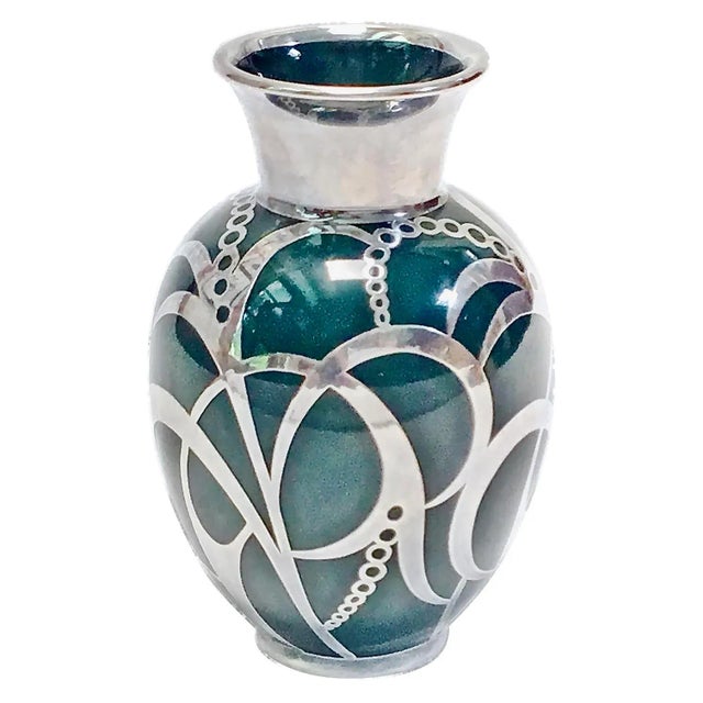Vintage Art Deco Haviland Green & Silver Porcelain Vase For Sale In Atlanta - Image 6 of 9