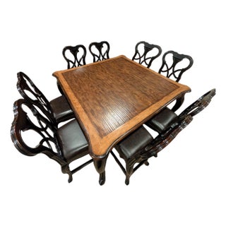 Ambella Home Two-Tone Wood Counter-Height Dining Table and (8) High-Back Stools For Sale