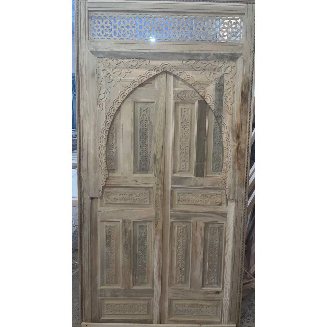 Hand-Carved Moroccan Cedar Wood Door – Arched Rustic Entryway, Statement Home Decor For Sale - Image 6 of 10