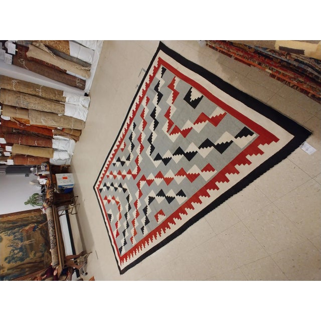 Vintage Navajo Folk Handmade Wool Beige, Gray & Blood Orange Rug For Sale - Image 9 of 10