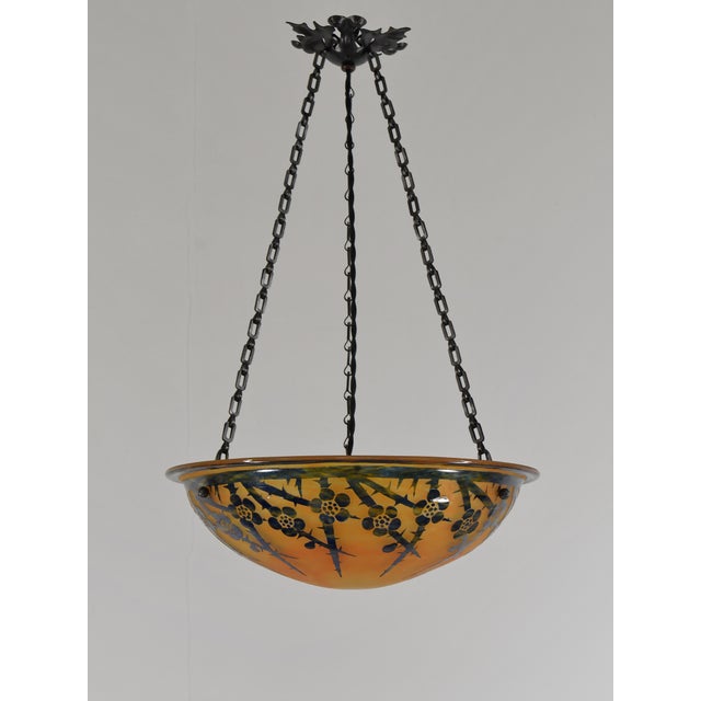 Art Deco French Art Deco Pendant Light by Le Verre Francais Schneider - 1925 Cameo Chandelier France For Sale - Image 3 of 15