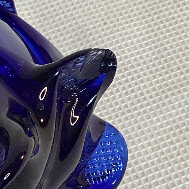 Vintage Handblown Cobalt Glass Pitcher With Handle in Swirl Design For Sale In Houston - Image 6 of 9