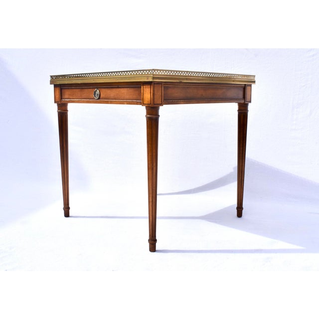 Baker Furniture Company Vintage Baker Furniture French Louis XVI Style Walnut Accent Table Brass Gallery For Sale - Image 4 of 10