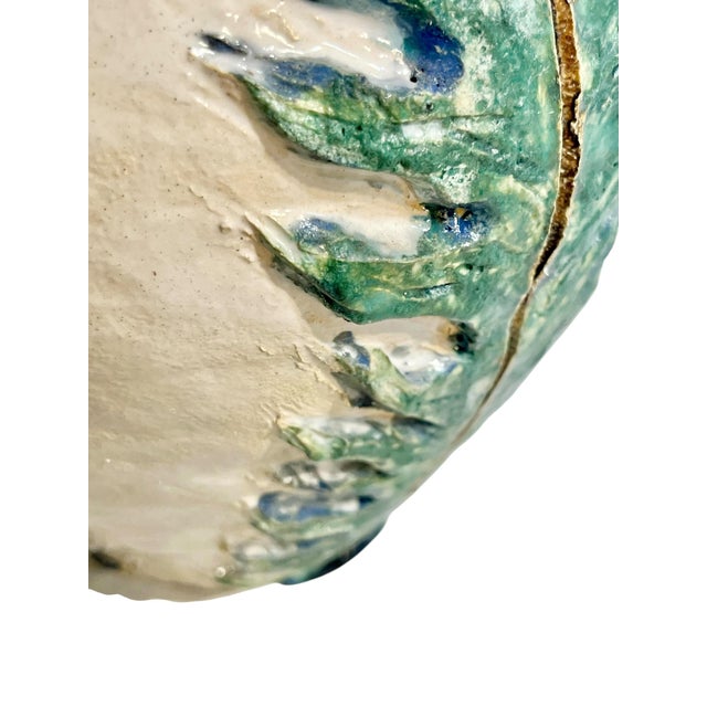 Vintage Italian Earthenware Vase With Stylized Peacock Feather Design For Sale - Image 10 of 13