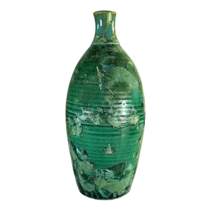 Large Green Crystaline Studio Art Pottery Vase 11.5"