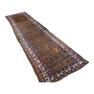 Vintage Persian Kurdish Camelhair Runner Rug, Hand-KnottedWool, Allover Pattern, 4x14, Camelhair & Ivory For Sale