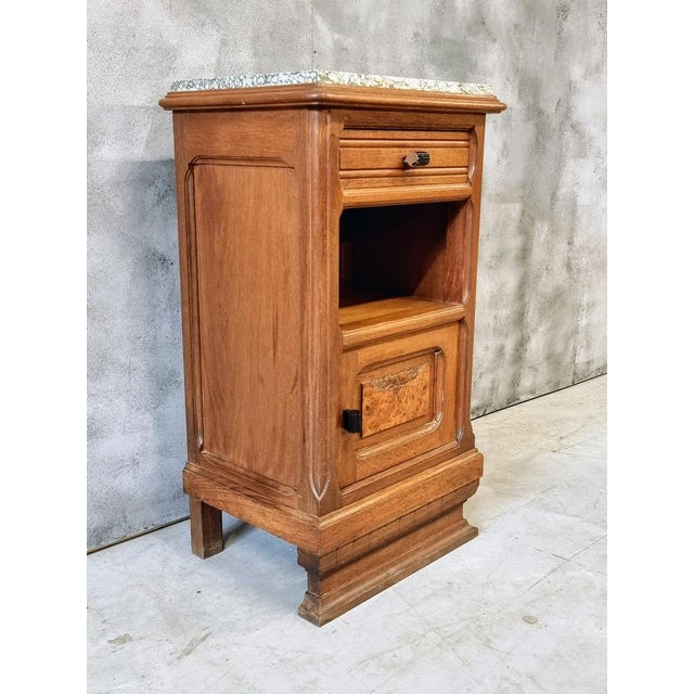 Wood Art Deco Bedside Table Hall Table in Oak & Marble, 1930s For Sale - Image 7 of 15