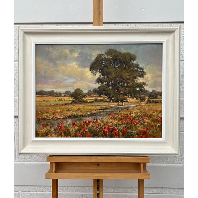 Vintage Impressionist English River Landscape Painting with Flowers & Figures 1985 For Sale - Image 11 of 16